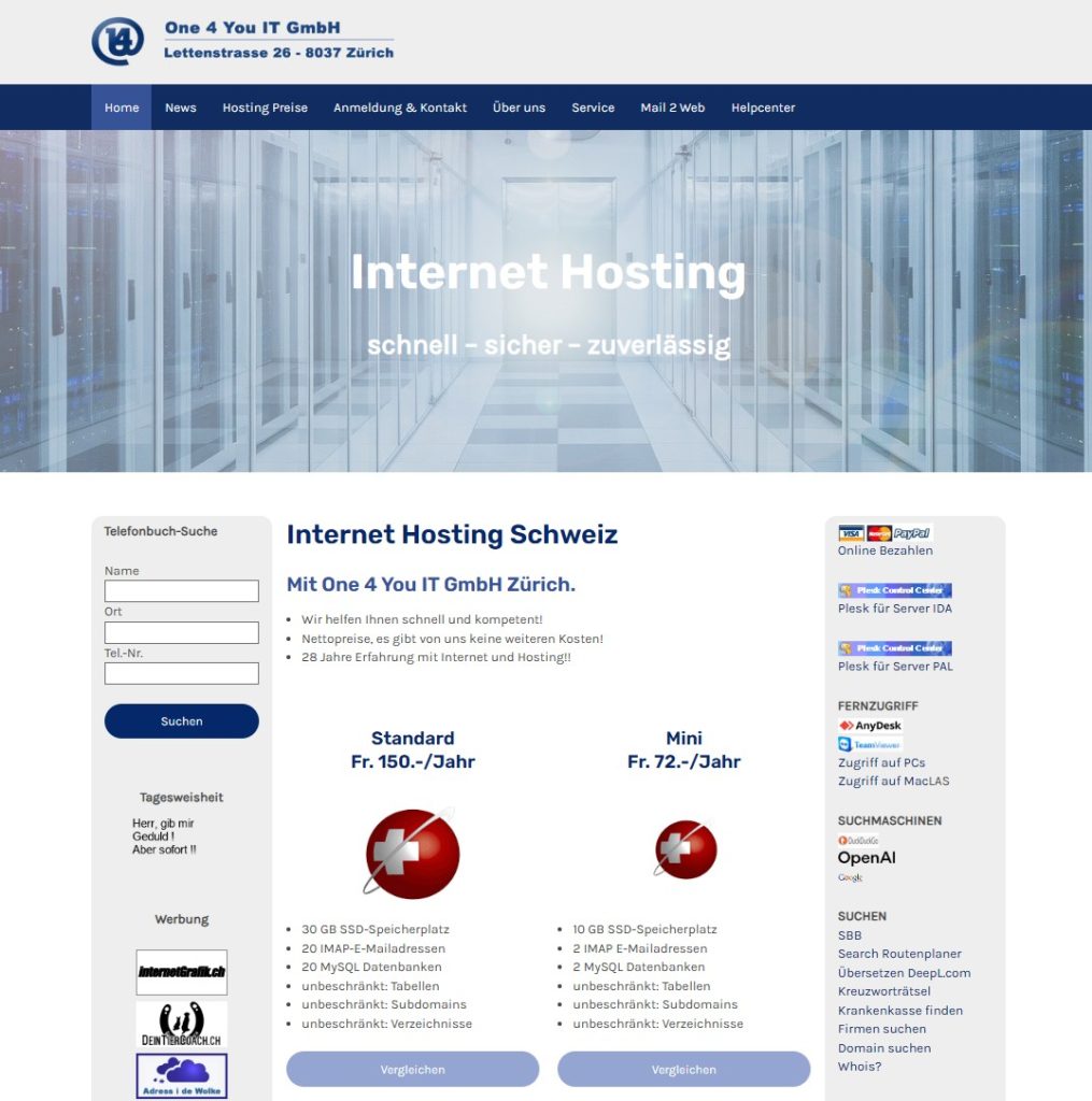 Hosting Schweiz günstig Website erstellen für 14u.ch